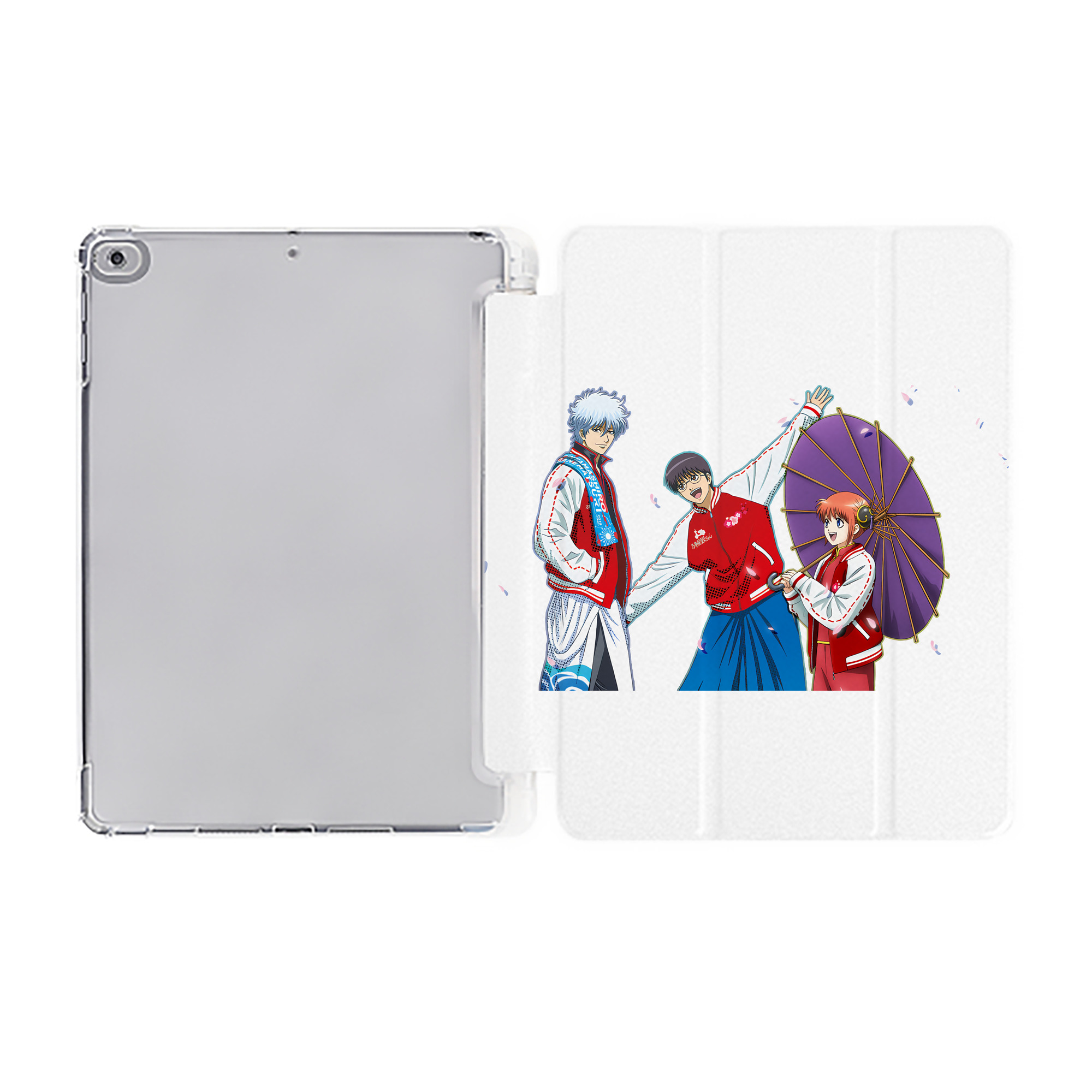 ぎんたま 坂田銀時（さかたぎんとき） 神楽 志村新八（しむら しんぱち） GINTAMA Sakata Gintoki Kagura Shimura Shinpachi IPad ケース ペン収納付き 三つ折りスタンド PUレザー×シリコン 対応機種9.5/10.5/10.9インチ